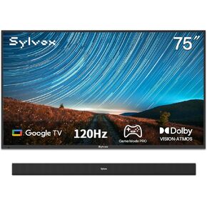 SYLVOX Outdoor TV with Soundbar, 75 inch 120Hz 4K Smart TV, Weatherproof & IP55 Waterproof, Compatible with Google TV & Dolby Atmos, Support HDMI 2.1 & USB 3.0, 1000 Nits Outside TV for Gaming