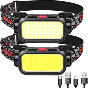 Headlamp Rechargeable, 1500 Lumens Wide Beam Led Head lamp, Lightweight Hard Hat Light, 4 Modes Lightbar Headlamp, Outdoor Waterproof Headlamps Flashlight for Camping, Running, Cycling (2 Packs)