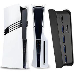 6 Port USB Hub for PS5 Pro & PS5 Slim Console Disc/Digital, High-Speed Extra USB Ports for PS5 Slim Pro Accessories, PS5 Hub Charger Splitter Adapter with 4 USB 2.0 + 1 USB Charging Port +1 Type C 3.0