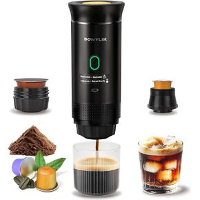Portable Coffee Maker, 3-in-1 Portable Espresso Maker, Self-Heating Travel Coffee Maker Compatible with NS, DG Pods & Ground Coffee, 20 Bar Mini Espresso Machine for Camping, Hiking