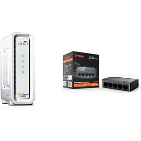 ARRIS SURFboard SB8200 DOCSIS 3.1 Cable Modem, Approved for Comcast Xfinity, Cox & Tenda SG105, 5 Port Gigabit Switch, Unmanaged Home Ethernet Switch, Office Ethernet Splitter, Plug
