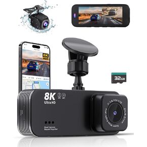 Dash Cam Front and Rear, 8K Ultra HD Dash Camera for Cars, Dash Cam with App Control, 32GB Card, Built-in Wi-Fi & GPS