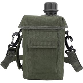 Outdoor Water Bottle - 2L Portable Water Canteen with Waist Bag, Multi Fuctional PVC Flat Camping Water Bottle for Military Surplus or Bushcraft Gear (Khaki)