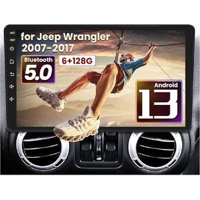 for Jeep Wrangler JK Radio 2007-2017 Replacement: 8Core 4+32G 10.1 Inch HD Touchscreen Stereo with Wireless Carplay Android Auto 5G WiFi GPS Bluetooth FM RDS SWC Backup Camera