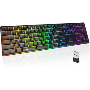 Wireless Backlit Keyboard Quiet - Computer Rechargeable Ergonomic Light UP Keyboard, Silent Keys Full Size Compatible for Windows, Desktop, Laptop, PC, Gaming, PS5 - Black