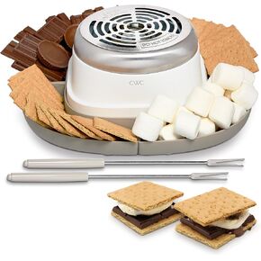 COOK WITH COLOR Electric Smores Maker - Flameless Heater, 120V 300W, with 4 Detachable Compartments & 2 Stainless Steel Roasting Forks, Warm Grey