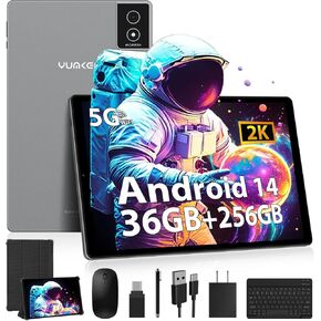 YUMKEM Tablet Upgraded Android 14 Tablet with Keyboard, 10.4" 36GB+256GB+1TB Expand, 8 Core 2.0GHz CPU, 2K 2000 x 1200 LCD Screen, 8000mAh, 8+13MP Dual Camera, 5G WiFi BT5 Android -Black