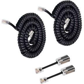 Uvital Telephone Handset Cord Detanglers, 2 Pack Landline Handset Cord Cable 10Ft Uncoiled(1.2 Ft Coiled) and 2 Pack Anti-Tangle Telephone Cord Untangler 360 Degree Rotating Swivel Cord(Black)