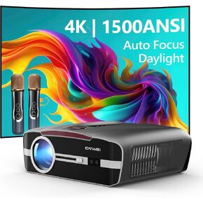 Daylight Projector Auto Focus 4K, 1500 ANSI Bright HD LED 4K Home Theater Karaoke Movie Gaming Projector Ceiling Indoor Outdoor Native 1080P Smart TV Proyector with 5G Wifi Bluetooth Apps HDMI WiFi 6