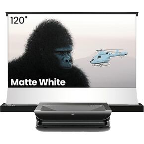 AWOL VISION LTV-2500 with 120" Motorized Rising Matte White Projector Screen Bundle, 4K UHD Ultra Short Throw Triple Laser Projector with Dolby Vision & Atmos with 120" Motorized Rising Matte White Pr