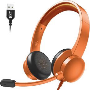 USB Headset with Microphone for PC, Wired Headphones with Mic USB Headset with Noise Cancelling Microphone, Computer Headset with Microphone for Home Office Online Class Teams Skype (Pink)
