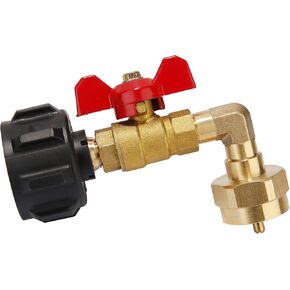Roastove Propane Adapter 1lb to 20lb, QCC1 Propane Refill Elbow Adapter with Gauge and ON-Off Control Valve for 1LB Propane Tank to Be Refilled Gas,with 2 Propane Bottle Cap and 1 Sealing Tape