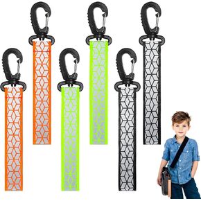 6Pcs Reflective Straps, Safety Reflectors for Walking, Backpack Accessories, Key Chains for Clothes, Dog Collar, Cycling, Running, Outdoor Activities, Fluorescent Green, Black, Orange