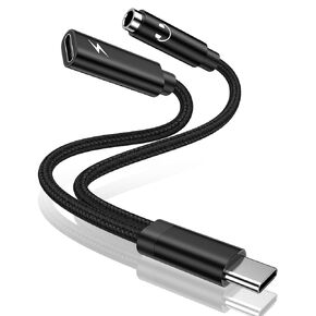 USB C to 3.5mm Headphone and Charger Adapter for Samsung Galaxy S25 S24 S23 S22 A16 A15 A14 S21 S20 S10 A56 A36 A26 A06S,2 in 1 USB C to Aux Jack Dongle Cable Cord for iPhone 16 15,Pixel 9 8 7 Pro