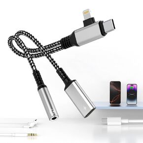 Opluz Lightning/Type C to 3.5mm Headphone and Charger Adapter, 2-in-1 USB C to Aux Audio Jack and 60W USB-C Fast Charging Dongle Cable Splitter Compatible with Phone 16 15 13 14 Pro Max,Galaxy,Pixe