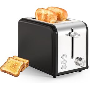 Simple Deluxe 2-Slice Stainless Steel Toaster, Extra Wide Slot Toaster & Removable Crumb Tray, with 6 Browning Setting and 3 Function, for Bread & Waffle, Black