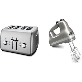 KitchenAid 4-Slice Toaster and 5-Speed Hand Mixer Bundle - KMT4115 and KHM512, Contour Silver