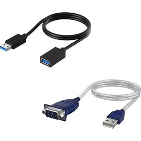 SABRENT USB to Serial (9 Pin) DB 9 RS 232 Converter Cable, Prolific Chipset, HEXNUTS+ USB 3.0 Extension Cable A Male to A Female [Black] 3 Feet