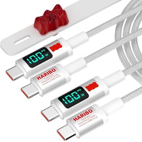 Haribo USB C to USB C Cable (2 Pack, 4.9ft), 100W PD Fast Charging, 4.9ft, LED Display, USB 2.0 Gummy Bear Style Charging Cords iPhone 15 16, Samsung Galaxy