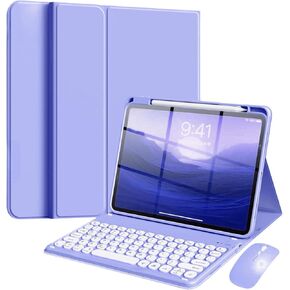 Keyboard Case with Mouse for iPad 11-inch (A16 2025)/iPad 10th Generation, Slim Candy Round Key Keyboard Case with Detachable Bluetooth Keyboard and Pencil Holder，Misty Blue
