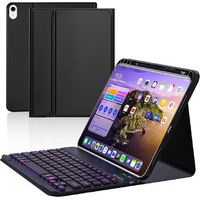العلبة العاشرة مع لوحة مفاتيح Bluetooth متوافقة مع iPad 10th Generation 10.9 بوصة 2022 ، غطاء واقعي مع حامل القلم الرصاص ، لوحة مفاتيح قابلة لإعادة الشحن القابلة للفصل مع الإضاءة الخلفية القابلة للتعديل