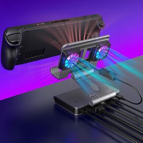Fans Docking Station for Steam Deck/ROG Ally X/Legion Go/MSI Claw, 6-in-1 Adjustable Stand SteamDeck Dock with HDMI 4K@60Hz, 1000Mbps Ethernet, 3* USB-A 3.0 and Fast Charging for Steam Deck OLED