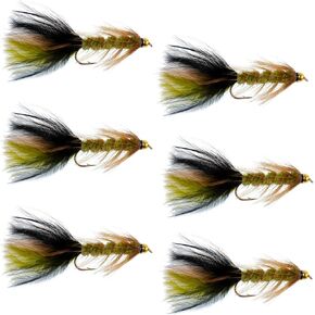 The Fly Fishing Place New Mint Bead Head Krystal Woolly Bugger Classic Streamer Flies - Set of 6 Trout Fly Fishing Flies - Hook Size 4