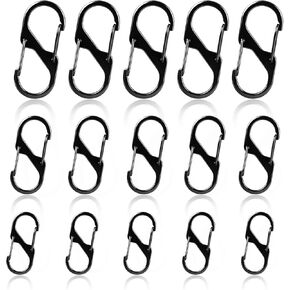 15PCS Zipper Lock Clips, Anti Theft Carabiner Clips for Backpack Luggage Quick Disconnect Zipper Lock Clips 3 Sizes Keychain Locking Clip Dual Wire Gate Clip for Traveling Outdoor (15pcs Black Set)