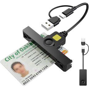 CAC Reader 2 in 1 Type C Dual Connector, DOD Military USB Common Access CAC Card Reader Type C USB Smart Card Reader Compatible with Windows, Mac OS Mini Fold Plug and Play Black