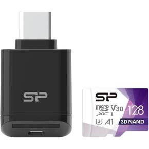 Silicon Power Micro SDXC UHS-I U3 128GB Memory Card Bundle with USB C Card Reader SPU128TC200