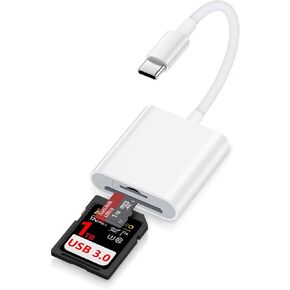 SD Card Reader Type C for iPhone 16e/16Pro/15Pro Max, MacBook, iPad Pro, USB C Micro SD Card Reader Dual Slot 3.0 High Speed Trail Camera Memory Card Adapter for Android Samsung S25, Plug and Play