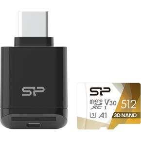 Silicon Power Micro SDXC UHS-I U3 512GB Memory Card Bundle with USB C Card Reader SPU512TC200