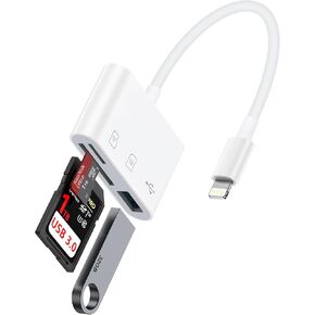 Lightning to SD Card Reader for iPhone iPad, Micro SD Memory Card Reader with USB Camera Adapter Plug and Play Digital Trail Camera Game Viewer with SD/TF Card Reader for Photography No App Required