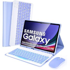 SOPPY 7 Colors Backlit Keyboard Case with Mouse for 12.4" Samsung Galaxy Tab S7 FE/S7 Plus/S8 Plus/S9 FE Plus/S9 Plus/S10+, Wireless Keyboard with Case & Pen Holder for Samsung Tab 12.4 Inch, Purple