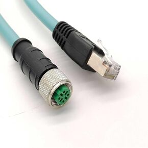 3.28ft M12 4 Pin D Code Female to RJ45 Male Industrial Ethernet Cable High Flex Cat7 Shielded Field Wireable Cable Assembly for Automation Application 1Meter