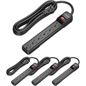 DEWENWILS 6-Outlet Power Strip Surge Protector, 15FT Long Extension Cord, Low Profile Flat Plug, 15 Amp Circuit Breaker, 500 Joules, Wall Mount, Black, UL Listed