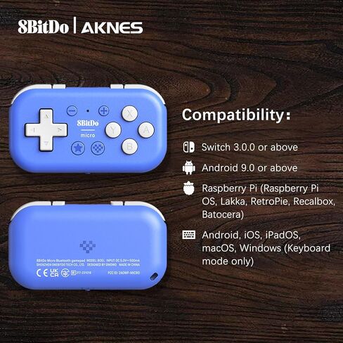 AKNES 8Bitdo Micro Bluetooth Controller, Pocket-sized Mini Gamepad for Switch/Lite/OLED, Android, and Raspberry Pi, Supports Keyboard Mode for macOS/iPadOS/macOS/Wins - Blue in Kuwait