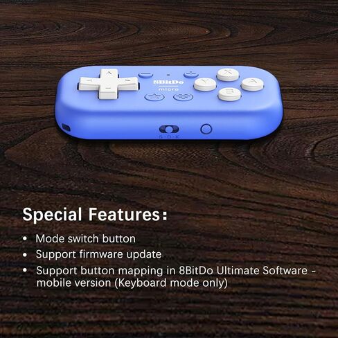AKNES 8Bitdo Micro Bluetooth Controller, Pocket-sized Mini Gamepad for Switch/Lite/OLED, Android, and Raspberry Pi, Supports Keyboard Mode for macOS/iPadOS/macOS/Wins - Blue in Kuwait
