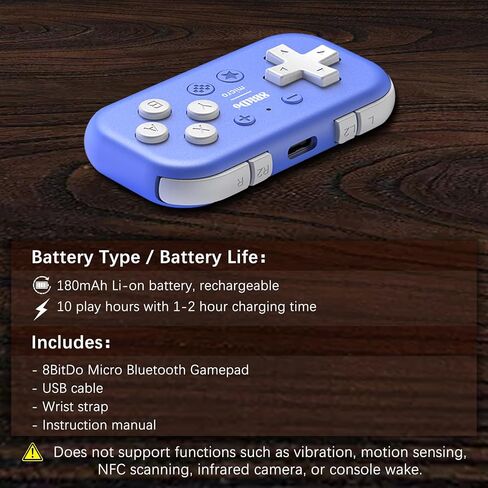 AKNES 8Bitdo Micro Bluetooth Controller, Pocket-sized Mini Gamepad for Switch/Lite/OLED, Android, and Raspberry Pi, Supports Keyboard Mode for macOS/iPadOS/macOS/Wins - Blue in Kuwait
