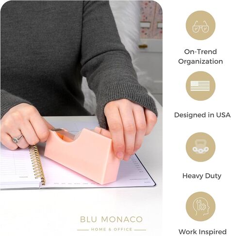blu monaco acrylic لطيف أبيض وذهب الشريط-قطع شريط سطح المكتب الأنيق للمكتب والمنزل-شفرة القطع السلس وقاعدة غير قابلة للانزلاق-تناسب لفائف قياسية وكبيرة-مكتب المكتب in Kuwait