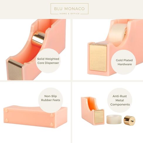blu monaco acrylic لطيف أبيض وذهب الشريط-قطع شريط سطح المكتب الأنيق للمكتب والمنزل-شفرة القطع السلس وقاعدة غير قابلة للانزلاق-تناسب لفائف قياسية وكبيرة-مكتب المكتب in Kuwait