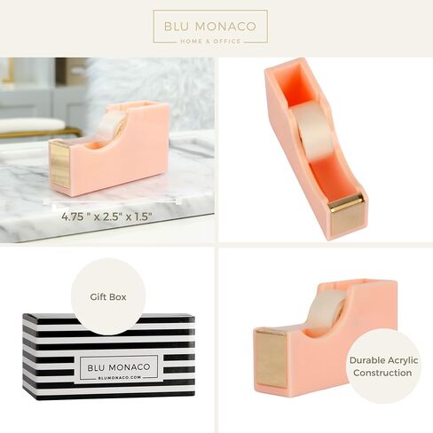 blu monaco acrylic لطيف أبيض وذهب الشريط-قطع شريط سطح المكتب الأنيق للمكتب والمنزل-شفرة القطع السلس وقاعدة غير قابلة للانزلاق-تناسب لفائف قياسية وكبيرة-مكتب المكتب in Kuwait