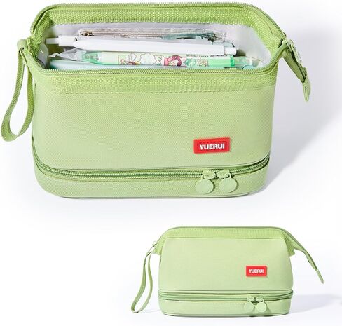 Pencil Case - 2-Layer Large Capacity Pencil Pouch with Sturdy Zipper, Big Aesthetic Stationery Pen Pouch with Handle, College Pencil Storage Box Organizer Makeup Bag for Women & Men(Black) in Kuwait