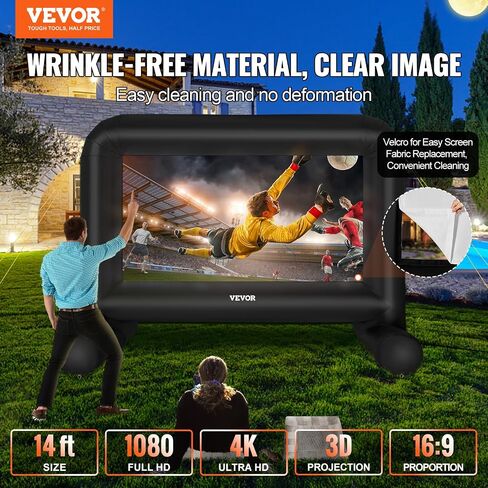 VEVOR Inflatable Movie Screen, 16 FT Inflatable Projector Screen for Outside with Blower and Carrying Bag, Front/Rear Projection, Oxford Fabric Blow Up Screen for Outdoor Parties Backyard Movie Night in Kuwait