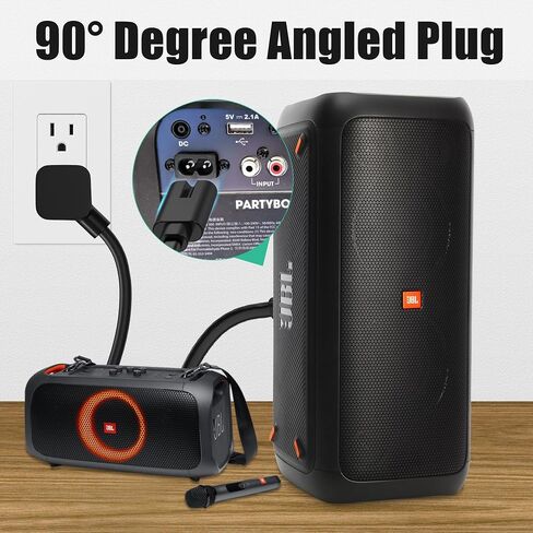 AGVEE 6.6ft Power Cord Compatible with JBL PartyBox 100 110 200 300 310 710 1000 On-The-Go Speaker Soundbar, 90 Degree Angled 18AWG ETL Listed 2-Prong Power Supply Replacemnt Cable, Black in Saudi Arabia