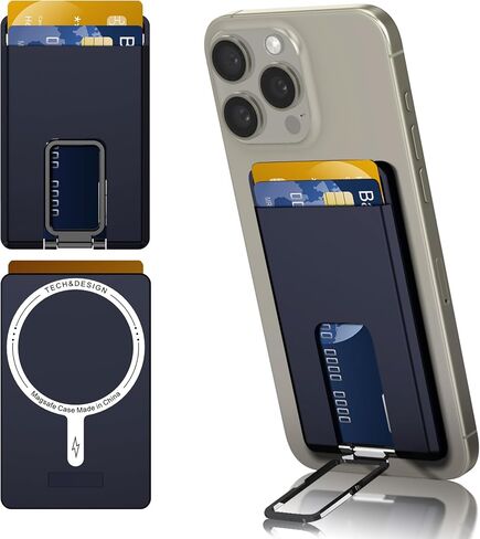 Orzero Magsafe Wallet Compatible for iPhone 16/15/14/13/12 Series, Magnetic Wallet Card Holder Strong Magnetic Attraction with Adjustable Stand (Navy Blue) in Saudi Arabia