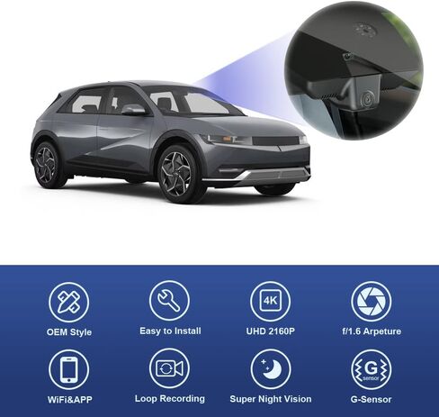 Fitcamx 4K Dash Cam Suitable for Hyundai IONIQ 5 2022-2024 (6 Vents) SE Standard Range SEL Limited, OEM Look, UHD 2160P Video, Built-in WiFi & APP, Loop Recording, G-Sensor, Plug & Play, 64GB Card in Kuwait