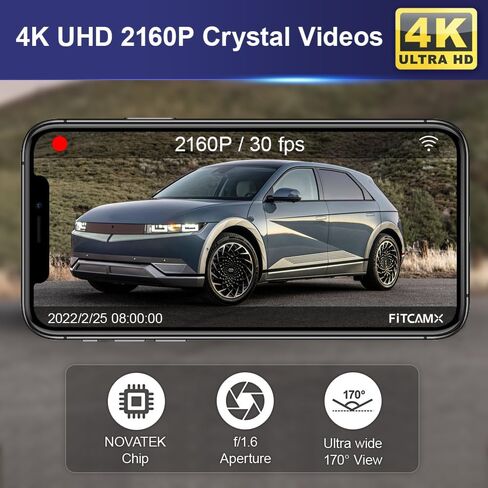 Fitcamx 4K Dash Cam Suitable for Hyundai IONIQ 5 2022-2024 (6 Vents) SE Standard Range SEL Limited, OEM Look, UHD 2160P Video, Built-in WiFi & APP, Loop Recording, G-Sensor, Plug & Play, 64GB Card in Kuwait
