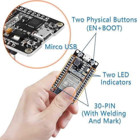 6 حزم ESP-WROOM-32 مجلس تطوير ، AIDEEPEN ESP32S ESP32 مجلس تطوير 2.4 جيجا هرتز ثنائي النواة متوافق مع ARDUIN0 ، NODEMCU ، و Micropython (30PIN MICRO USB) in Kuwait