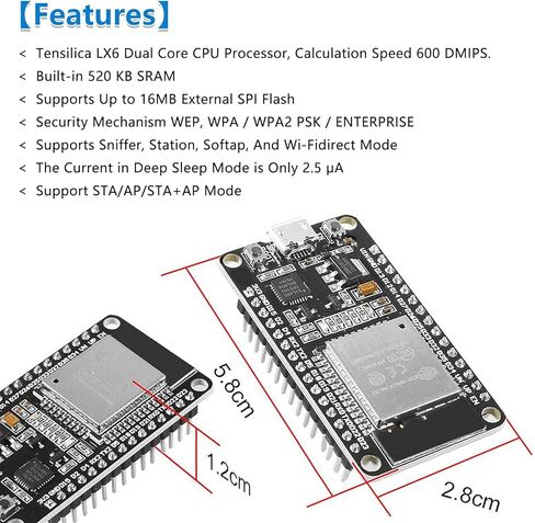 6 حزم ESP-WROOM-32 مجلس تطوير ، AIDEEPEN ESP32S ESP32 مجلس تطوير 2.4 جيجا هرتز ثنائي النواة متوافق مع ARDUIN0 ، NODEMCU ، و Micropython (30PIN MICRO USB) in Kuwait